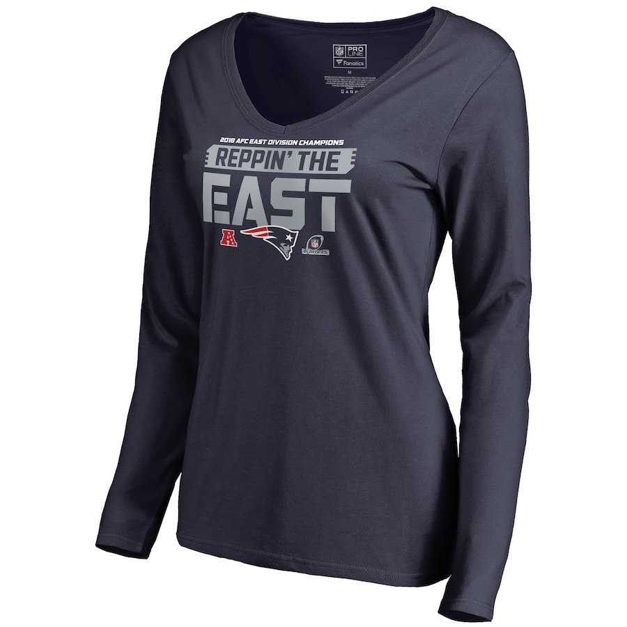 Women Patriots Navy Long Sleeve 2018 NFL Playoffs Reppin' The East T-Shirt,We sell and wholesale Women Patriots Navy Long Sleeve 2018 NFL Playoffs Reppin' The East T-Shirt on line form chian!
